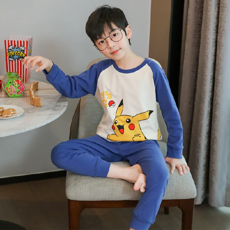 Ultraman Superman Boys Crew Neck Long Sleeve Pullover Pure Cotton Pajamas Children's Spring and Autumn Thin Cartoon Loungewear