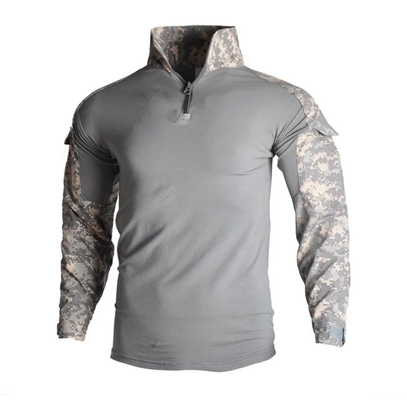 Long Sleeve Tactical Shirts CP Shirt 1/4 Zipper Ripstop Cotton Tranning Camoufalge Outdoor T Shirts Men Clothing