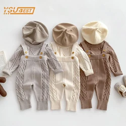 Infant Kids Baby Girls Boys Long Sleeve Solid Color Knit Sweaters + Braces Pants Clothing Sets Autumn Baby Sweater Clothes Suit