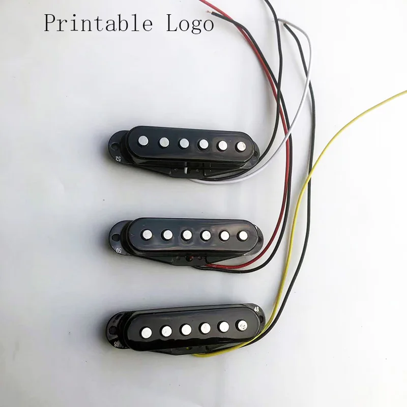 SSL-1 RWRP Single-Coil-Tonabnehmerbrücke mit mittlerem Hals für E-Gitarre im Stratocaster-Stil, 3 Stück/Set, schwarzes bedruckbares Logo