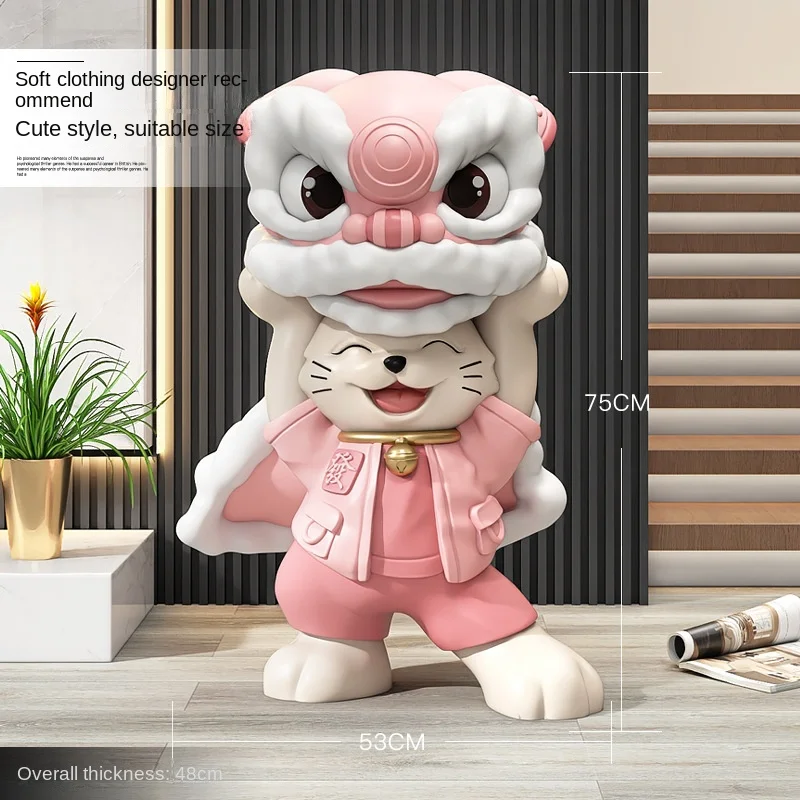 Home Decor Sculptures & Figurines Decoration Accessories Chinese Lion Dance Lucky Cat Ornaments Living Room Resin Animal Statues