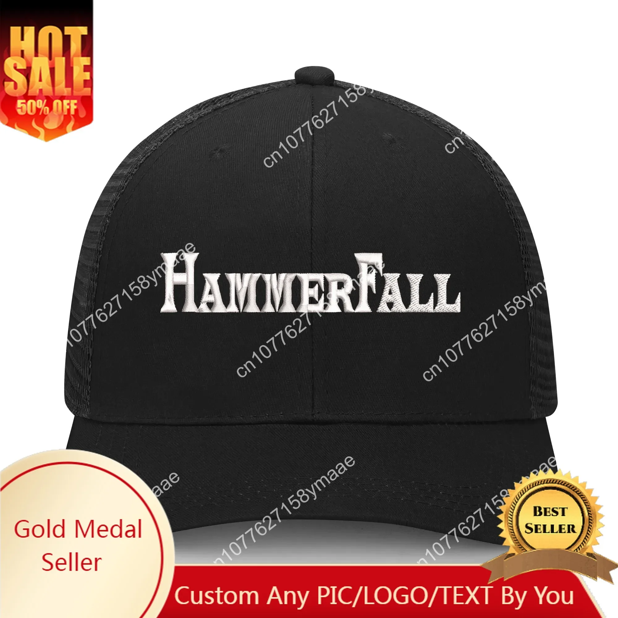 

HammerFall Band Embroidery Hat Mens Womens Sports Baseball Hat Breathable Mesh Summer Sun Visor Headwear Custom Made Caps Logo