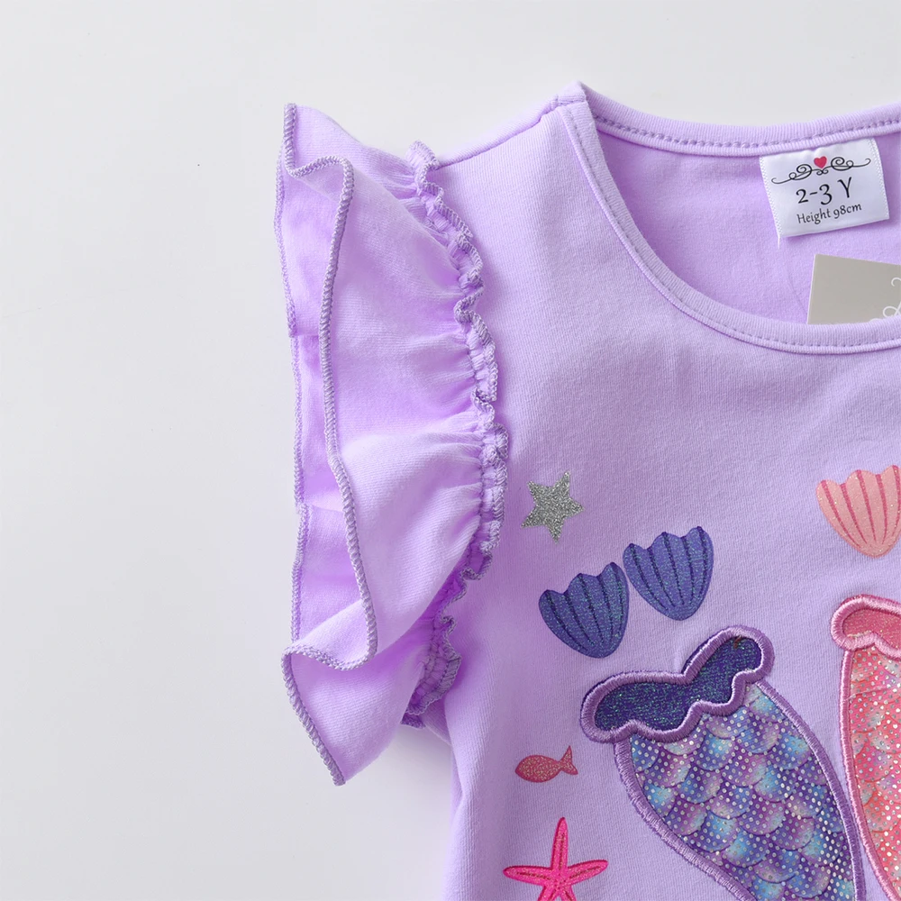DXTON 2-teiliges Mädchen-Bekleidungsset, gerüschtes ärmelloses Kinder-Top + Netzrock, Sommer-Baumwoll-Kinderanzüge, Urlaubs-Outfits für Mädchen im Freien – Detail 6