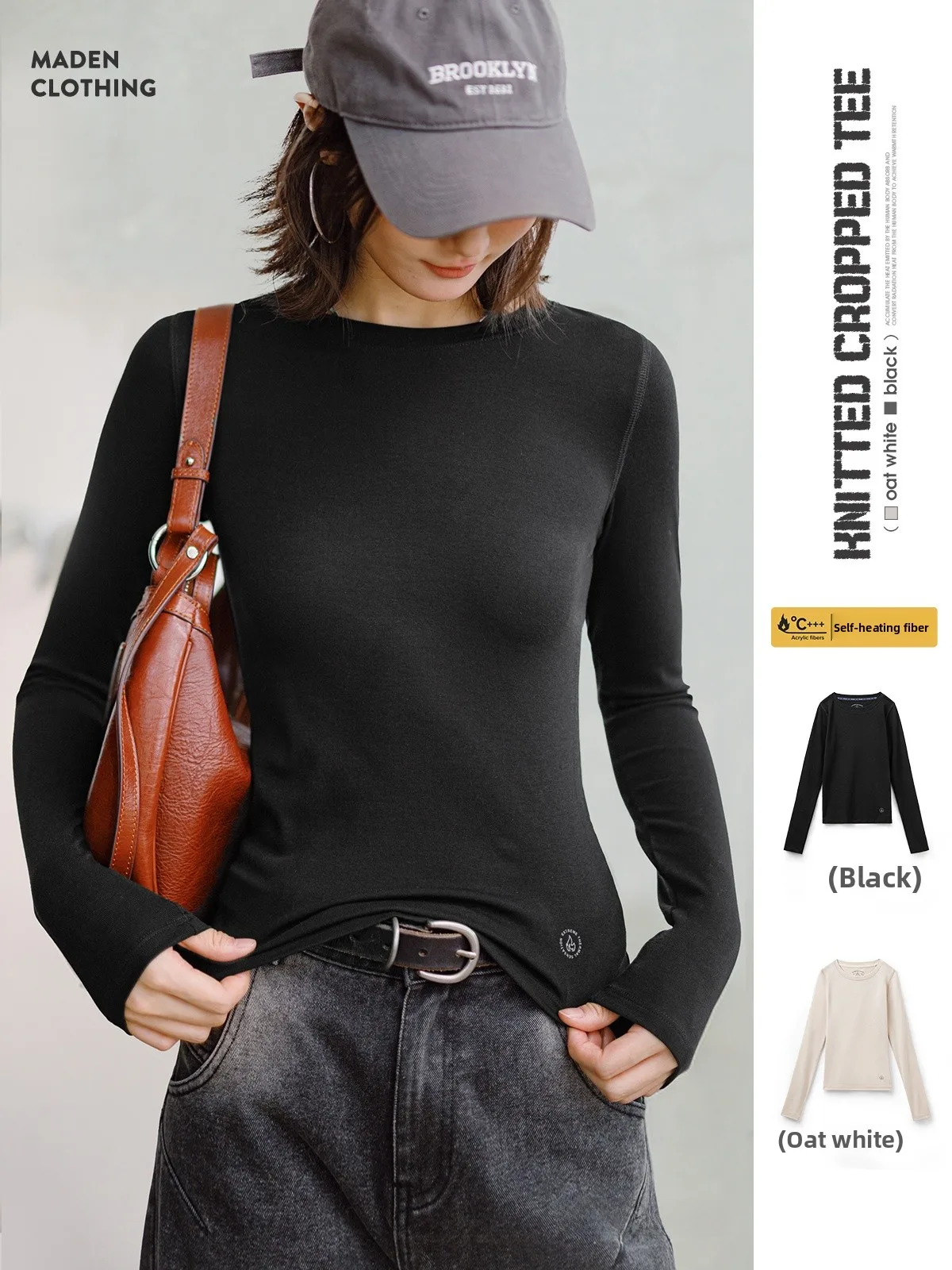 

Термо-топ Maden Bla вязаный, с круглым вырезом, длинным рукавом, облегающий, осенне-зимний, тонкий, для женщин, для повседневной носки