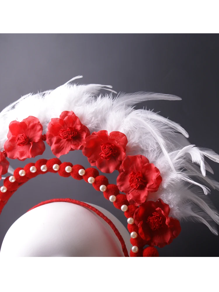 Headdress women's big red flower feather shape with retro suitable  stage performance makeup photography decorative accessories