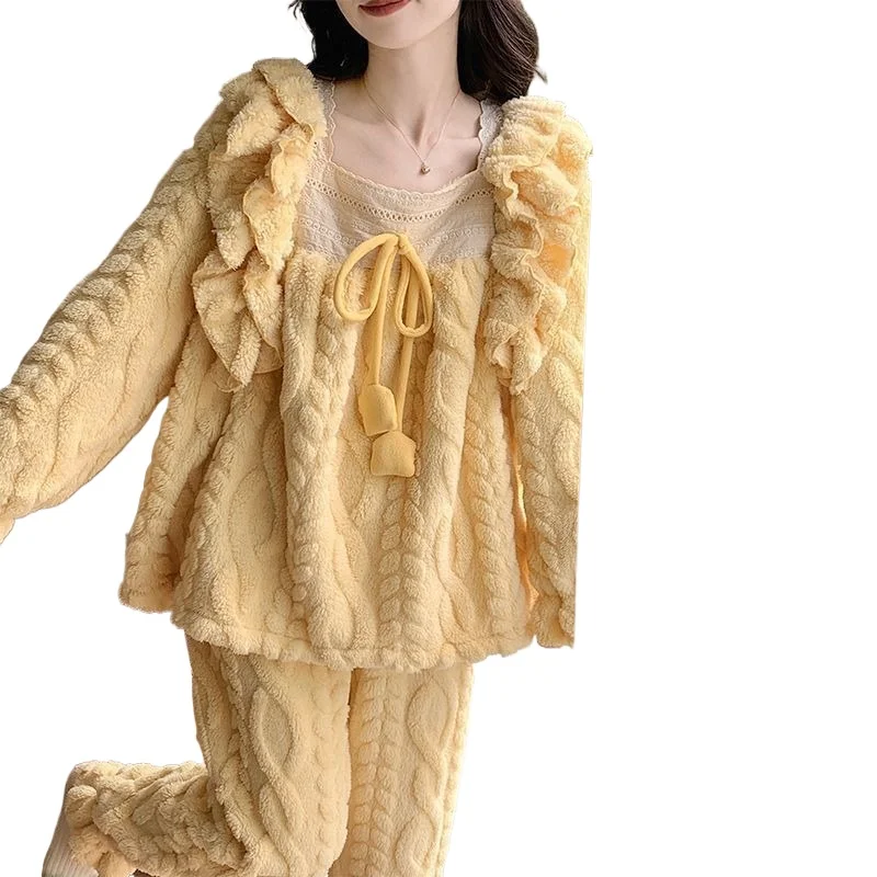 Women's Fall Winter Fleece Thickened Student Sweet Women's Clothing Other Uniform Sets Soft Coral Fleece Princess Style Pajamas