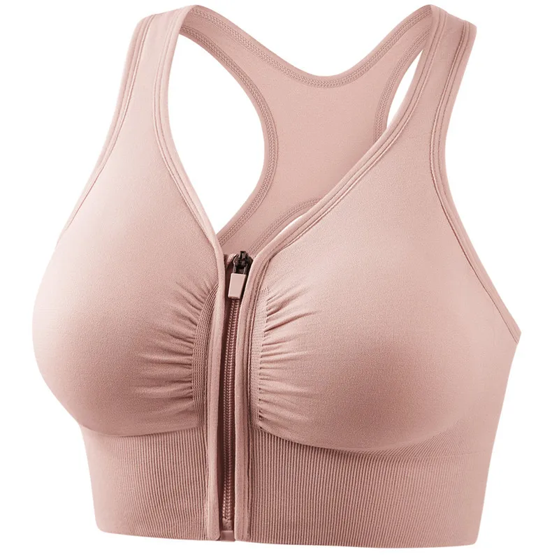 Soutien-gorge de sport 1 pièce grande taille, soutien-gorge de Fitness antichoc avec fermeture éclair sur le devant pour femmes