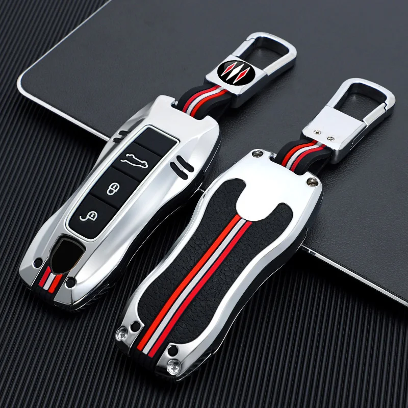 Car Metal Key Case Cover Shell For Porsche Cayenne Panamera 971 911 9YA Macan 718 Cayman Boxster 3 Remote Keychain Accessories