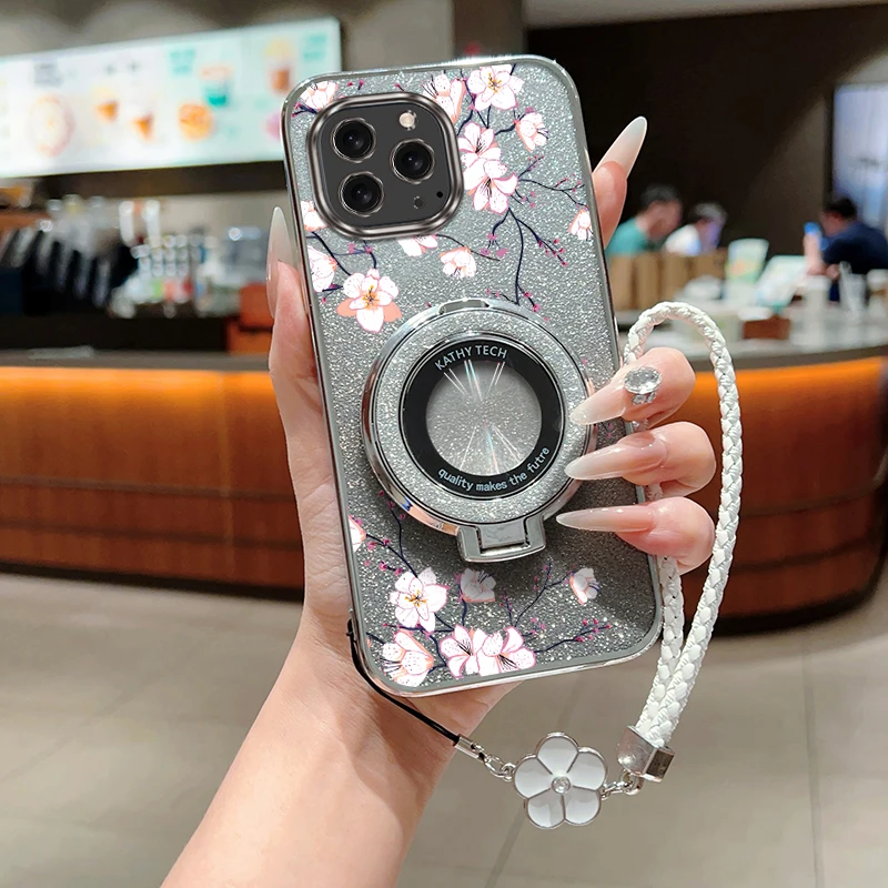 

16ProMax Держатель для браслета с цветком вишни Чехол для телефона для iPhone 16ProMax 14Pro 16 13 12Pro 14 16Pro 14ProMax Чехол