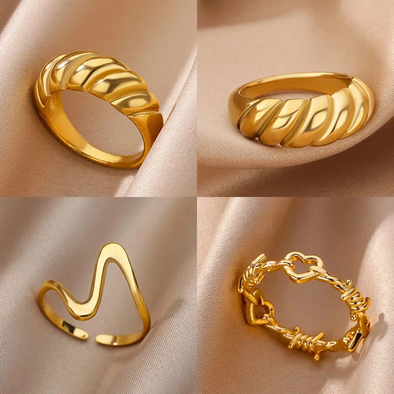 Elegante französische Croissant-Ringe für Frauen, Edelstahl, goldfarben, Hochzeitspaar, Fingerring, weiblicher ästhetischer Schmuck, Geschenk