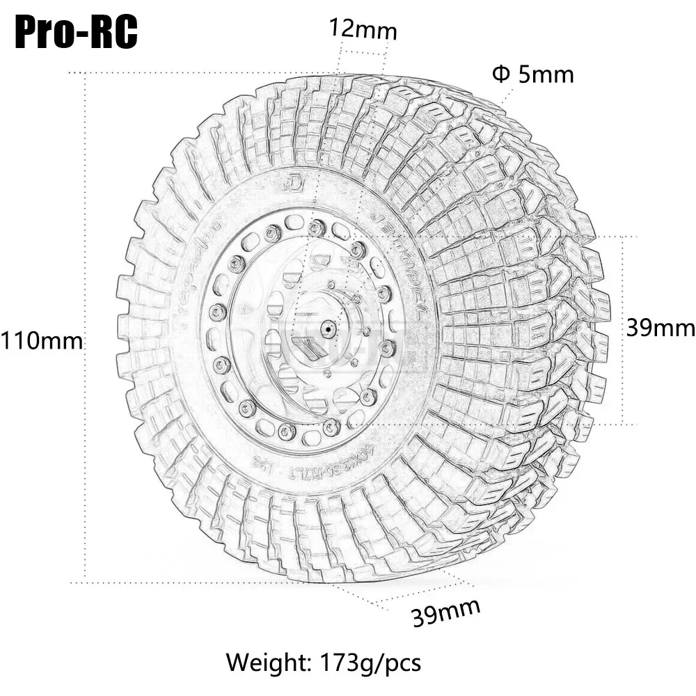 1.9 "aluminiowa felga z koralikami i opona 110x39mm 4 szt. dla 1/10 Traxxas TRX4 TRX6 AXIAL D90 SCX10 Tamiya CC01 MST części do gąsienic RC