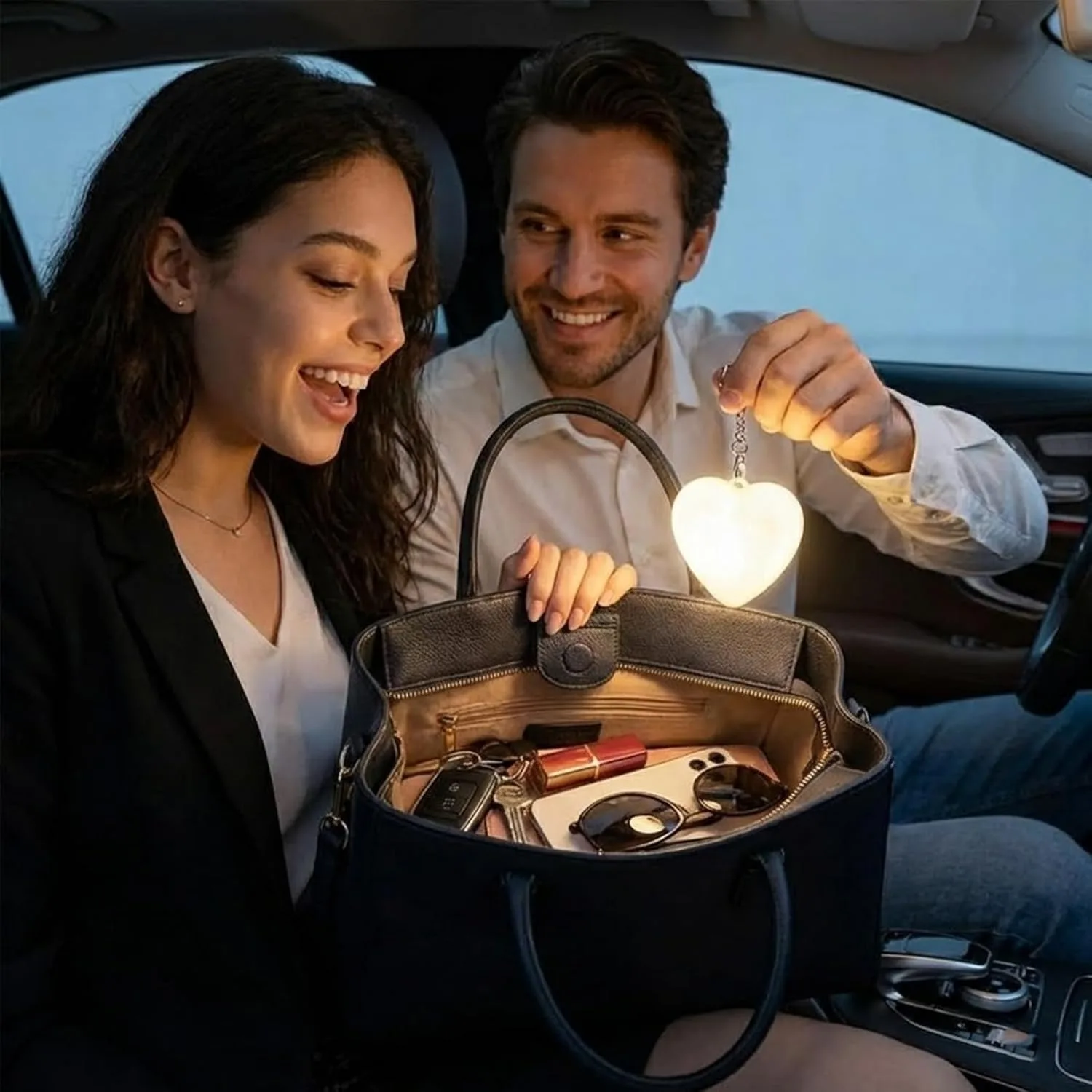 

Purse Light Handbag - Rechargeable Heart LED with Cross Pendant, Touch Activated Bag Light for Deep Totes, Purse Must Haves & Accessories Gift Ideas for Women - Silver