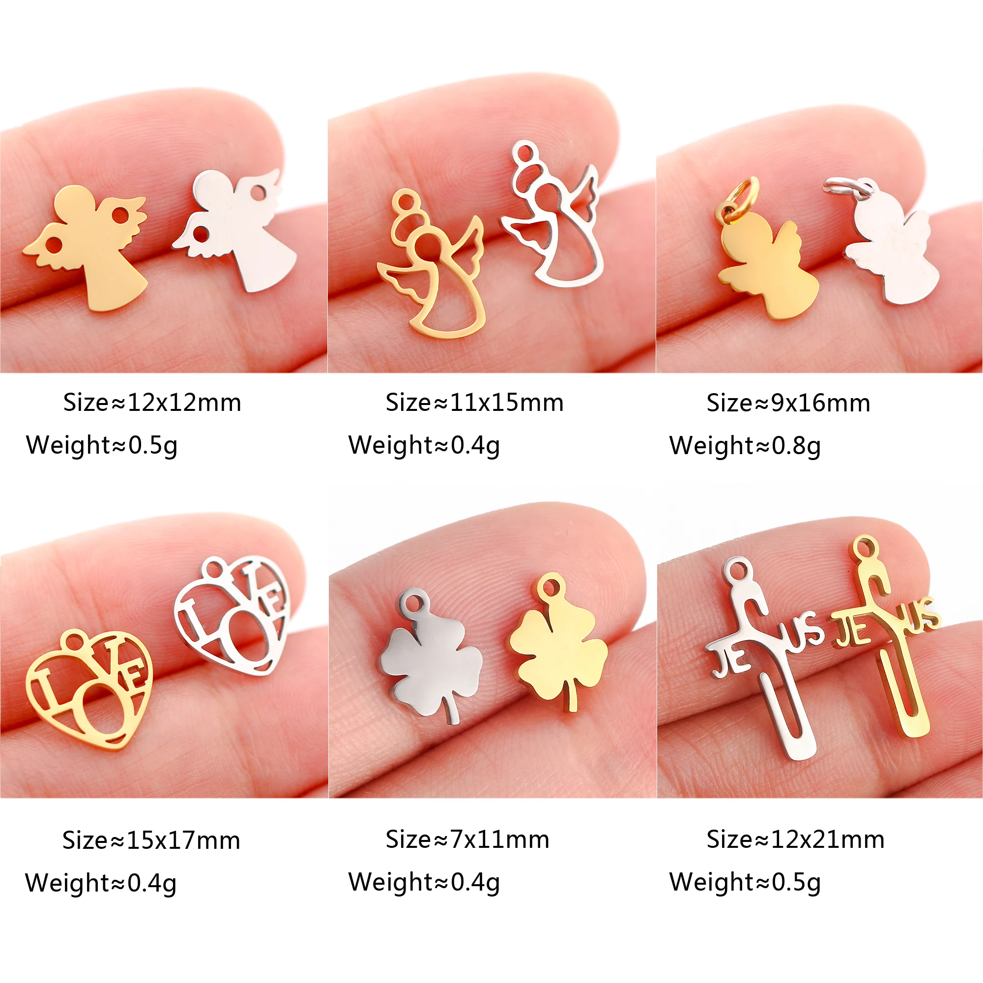 5Pcs/Lot Angel/Jesus/Cross/Heart/Virgin Mary Charms Stainless Steel Religious Necklace Pendants Craft DIY Jewelry Making Finding