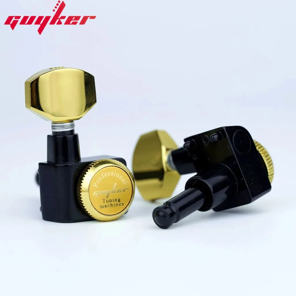 1 Set GUYKER 6 In-line Machine Heads No Screws Locking Tuners Black Gold Guitar Tuning Peg