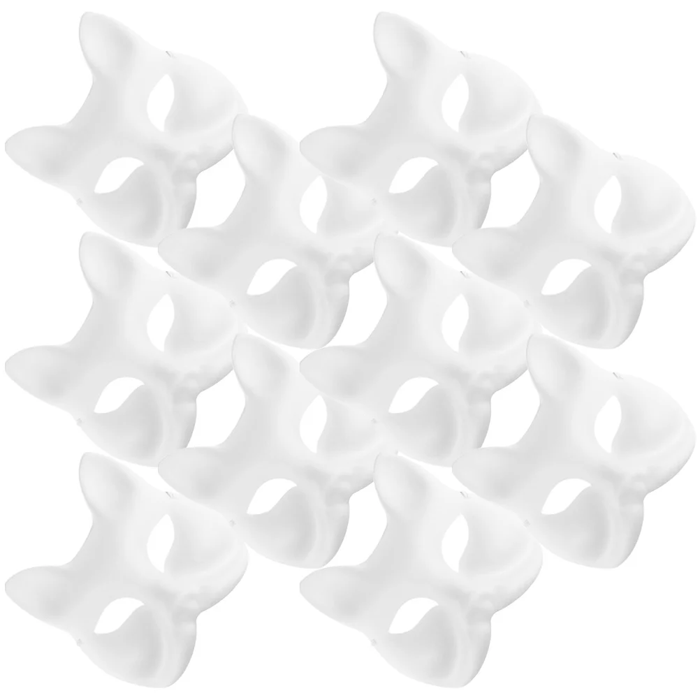 10 Pcs Halloween Half Hand Painted Pulp Masks Facial White Masquerade DIY Fox Eye