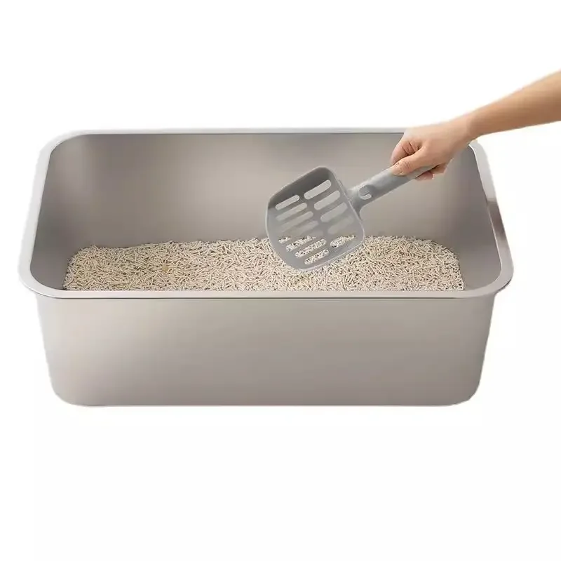 Novo xxl extra grande de aço inoxidável pet toalete pan gato caixa de areia fácil limpeza, não-pegajoso para gatos grandes e maine coon