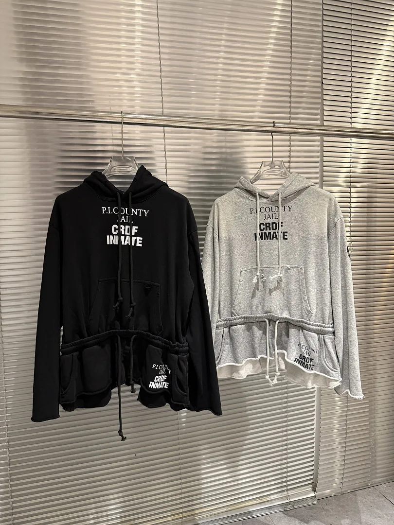 26ss PTL Index Women Men Fake Two-Piece Spliced Graphic Hoodie Vintage Distressed Drawstring Hooded Sweatshirt Hoodies