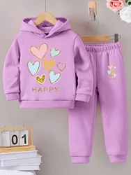 Fall/Winter new casual comfort warm girl's print warm lining hoodie and sweatpants set