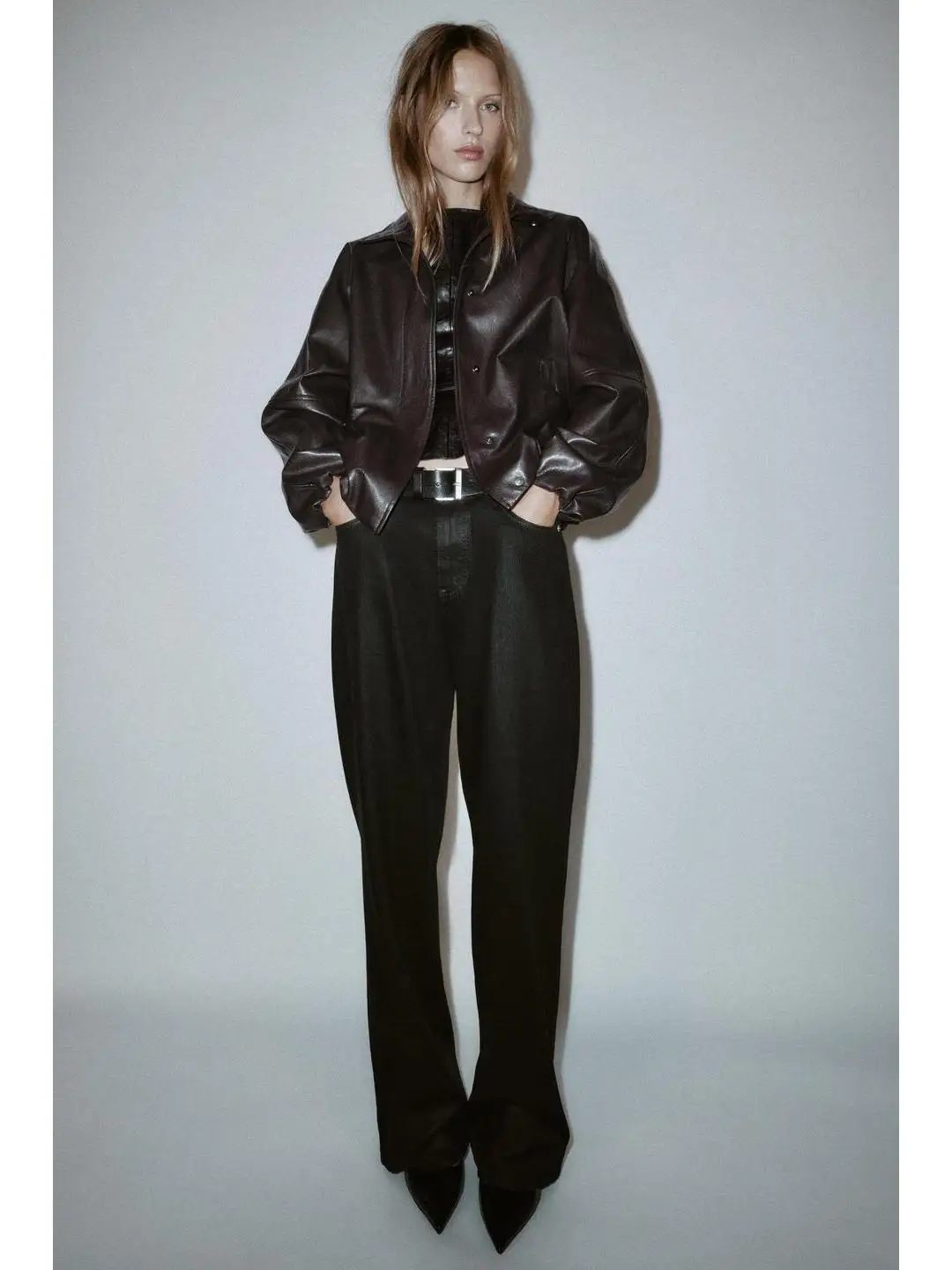 Casual Sle Long Sve Colletto alla coreana Jaet Capispalla Chiusura con cerniera decorativa Pelle come tessuto Cappotto invernale Faion per giovani