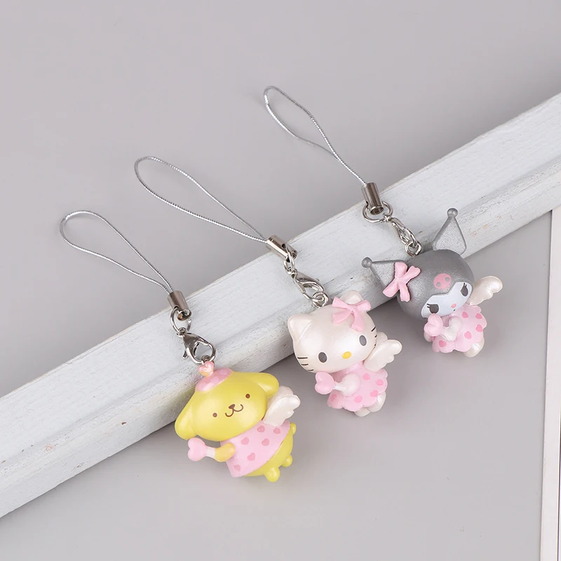 Hello Kitty Angel Keychain Figure Sanrio Melody Kuromi Anime Cinnamoroll Doll Kawaii Diy Cake Decoration Christmas Gifts Kid