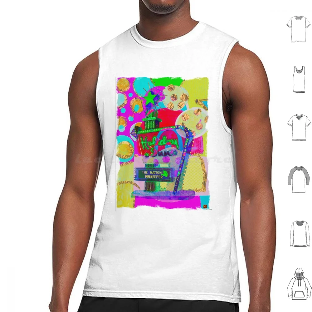 Pop Art. Holiday Inn. K@ ? ? 2021 Tank Tops Print Cotton Mid Century Gold Hotel Motel Holiday Inn Travel Roadside