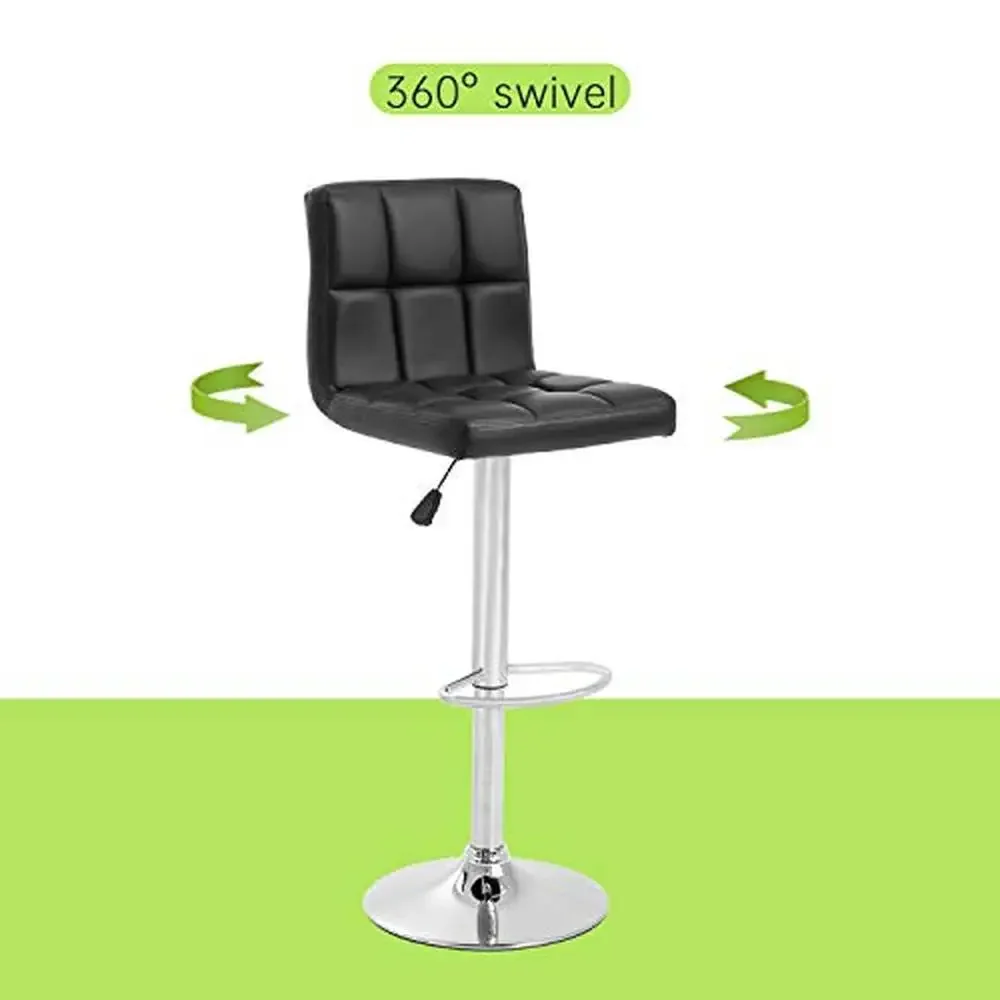 Height Adjustable Swivel Bar Stools Set of 2 PU Leather Padded Backrest Dining Counter Chairs Metal Frames 360° Rotation Comfy