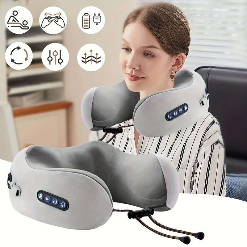 

Ultimate Travel Neck Pillow with Massager - Soothing Massager, Therapeutic Heat, Ergonomic Memory Foam for Neck Pain Relief, Ad