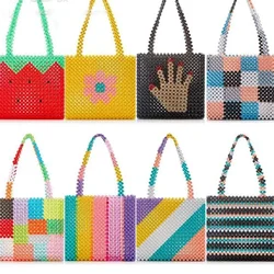 Ins Popular Bead Bag Rainbow Hand-woven Pearl Celebrity Handbag Unique Design Colourful Ladies Party High Quality Summer