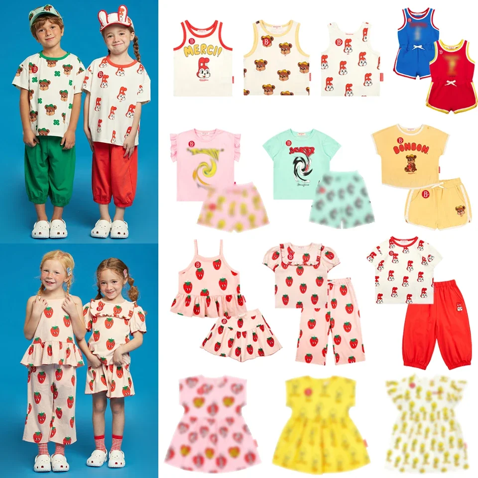 

2024 Bebe Korea Clothes Children Clothes Girls Dress Summer Kids Cartoon T-Shirt Boys Sets Children Clothing Set