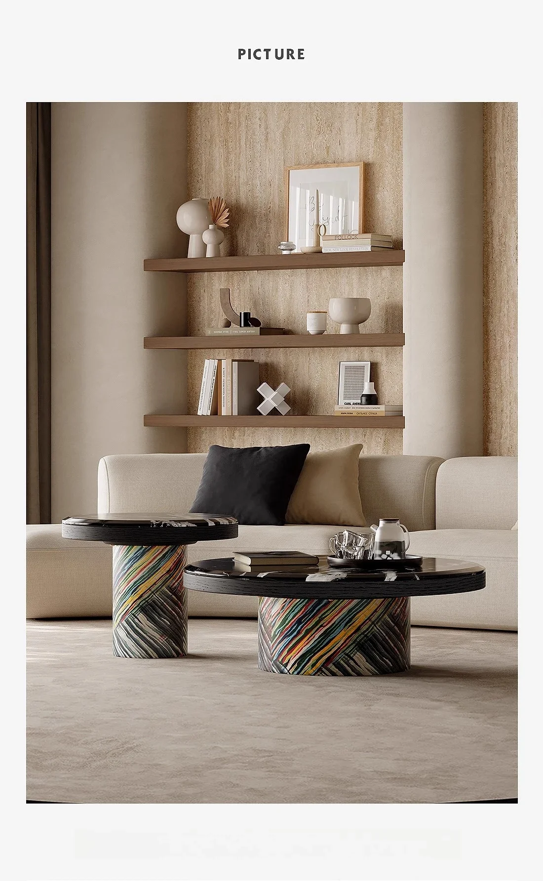 โต๊ะกาแฟหินอ่อน หรูหรา ระดับไฮเอนด์ ทรงกลม สำหรับห้องนั่งเล่น ชุดโต๊ะกาแฟ