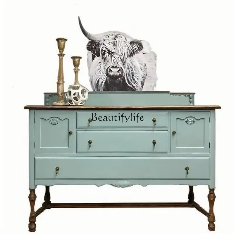 

yj21 French Light Luxury High-End Solid Wood Entryway Cabinet American European Carved Vintage Sideboard Cabinet