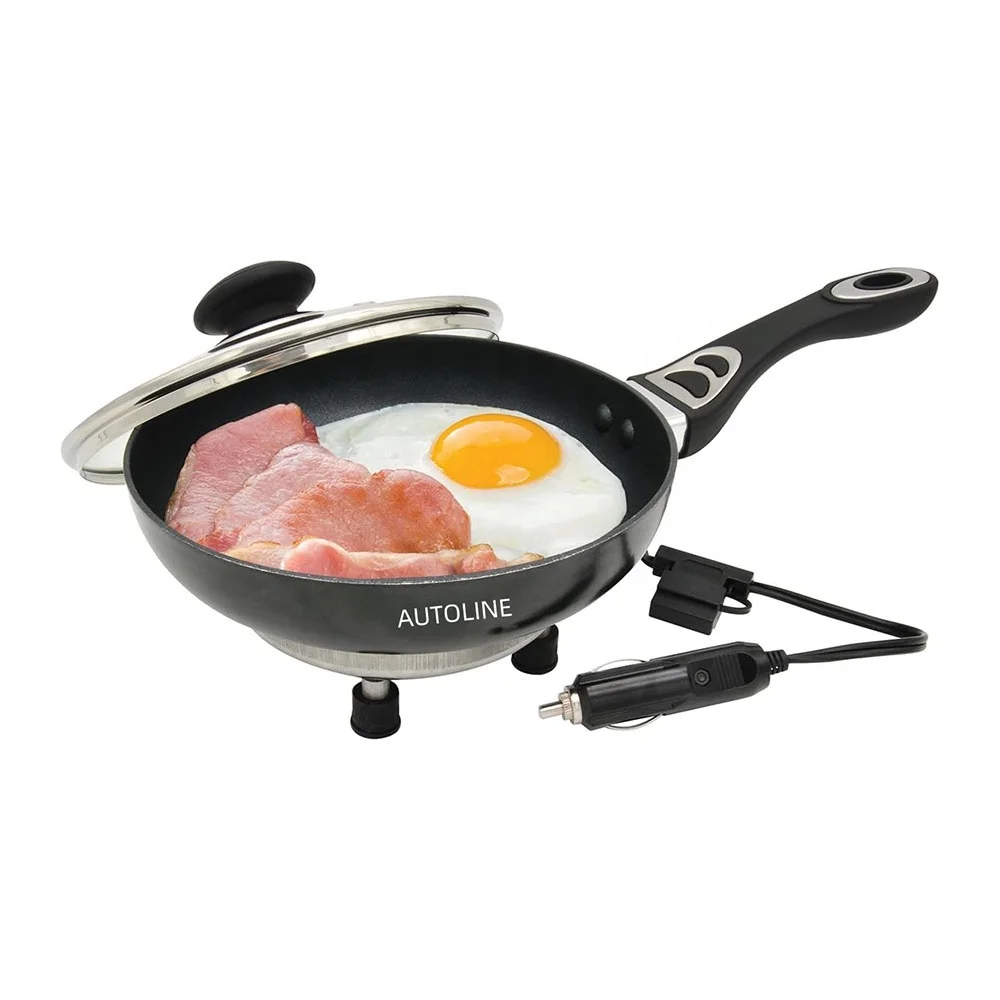 DC12/24V Portable Electric Frypan 12 Volt 20V Optional Travel Aluminum Car Electric Cooker Frying Pan with Non-Stick Surface