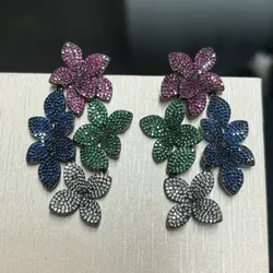 Bilincolor Fashion Big Multicolor Cubic Zirconia Big Leaf Earring for Women