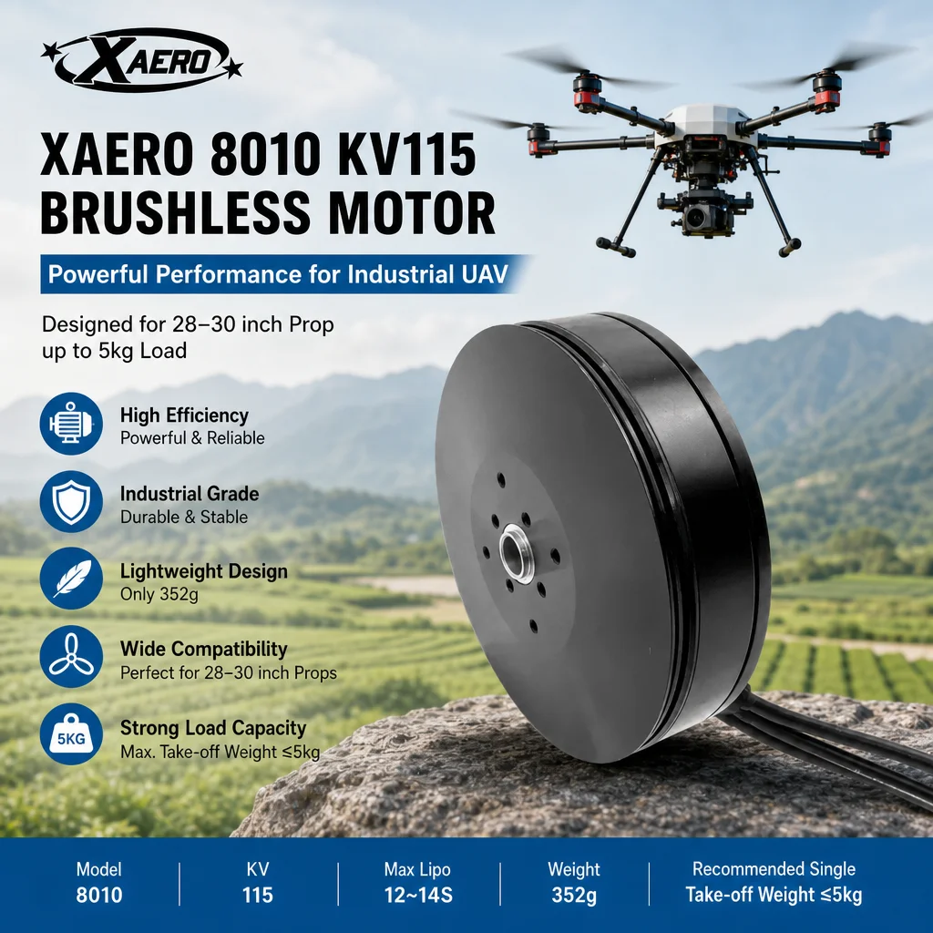 XAERO 8010 KV115 Brushless Motor for 28 30 inch Prop 5kg Load Industrial UAV