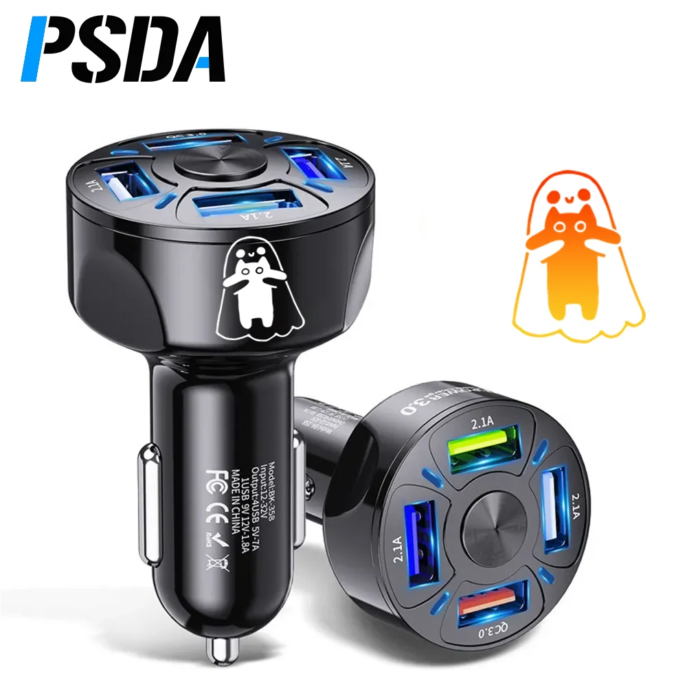 

PSDA 4 Port Car Charger Adapter Quick Charge Blue Light Power Adapter 30W Car Phone Charger Fast Charging QC 3.0 Cell Phone Part