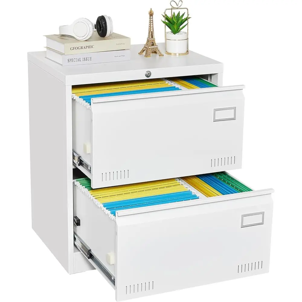 

Modern Lockable Office Storage Cabinet, Lateral File for A4 Documents, Suitable for Home or Office, 2 Drawers in White