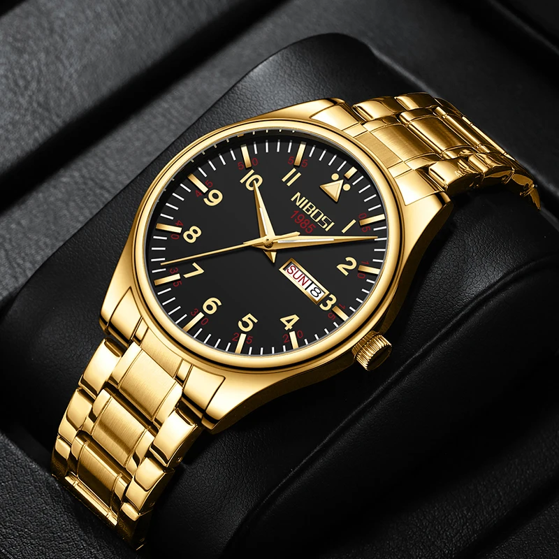 

NIBOSI Fashion Mens Watches Luxury Gold Stainless Steel Quartz Wrist Watch Men Business Casual Calendar Clock relogio masculino