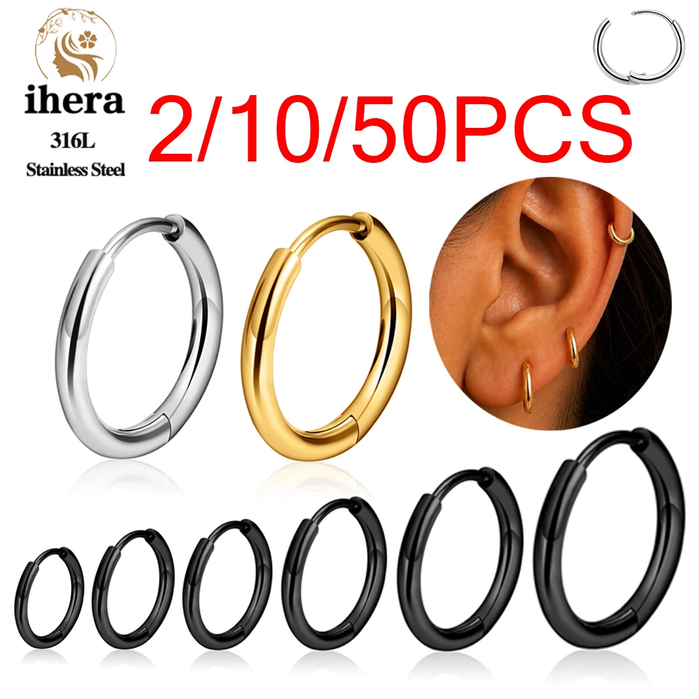2/10/50 Stück Edelstahl Minimalistische Kleine Creolen 6-20mm Damen Herren Klassische Runde Ohrringe Ohrknorpel-Piercing-Schmuck