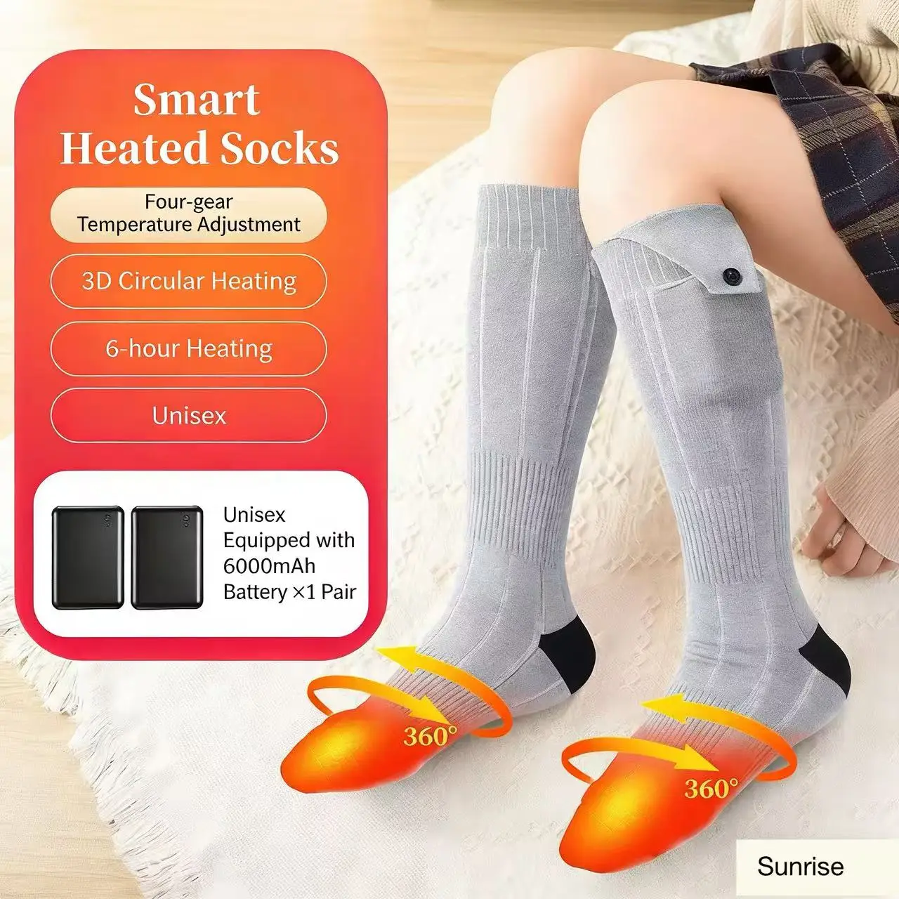 Smart Heated Socks Winter Skiing Warm Socks Cycling Socks Office Home Sleeping Heated Socks Winter Thermal Socks