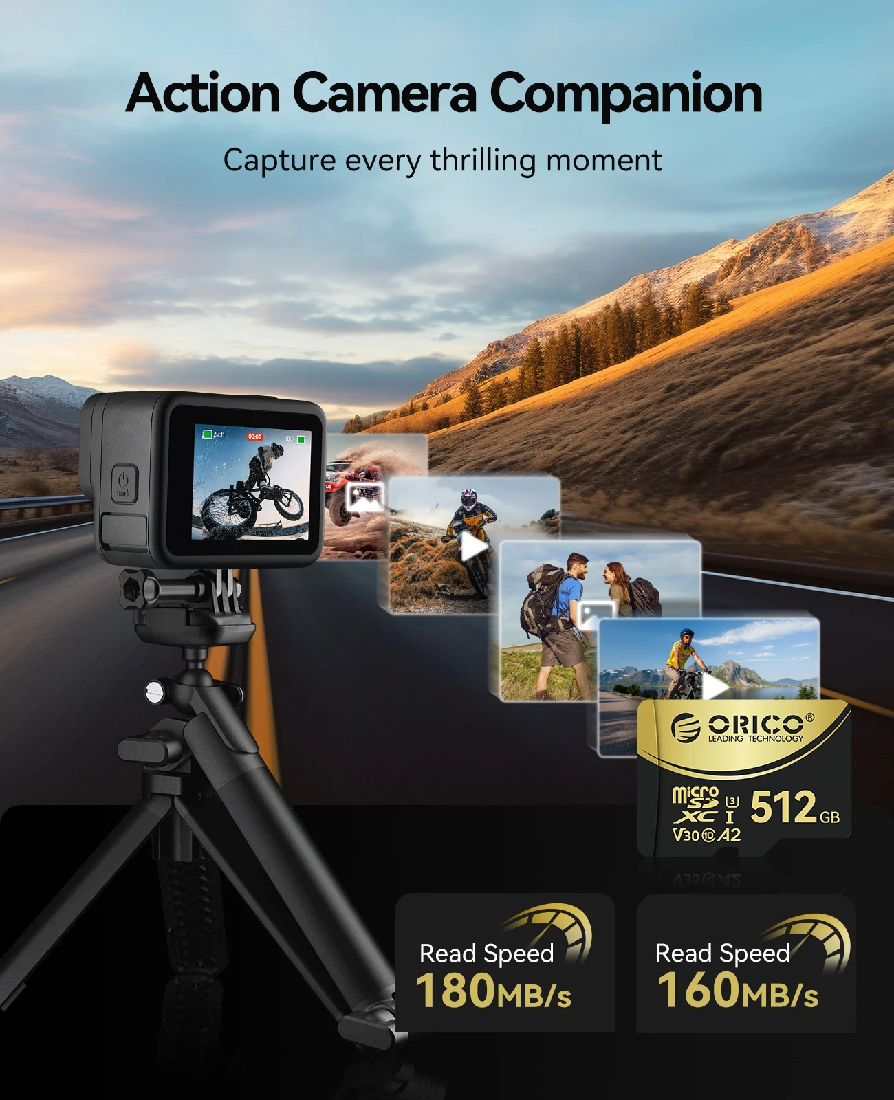 ORICO 256 GB 512 GB TF-Speicherkarte bis zu 180 MB/s Micro-SD-Karte Full HD 4K UHD C10 U3 V30 A2 für GoPRO DJI Drone Storage SD-Karte