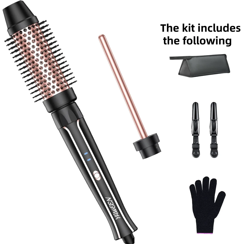 

2 in 1Curling Wand Set with Hair Straightener, Thermal Brush Hair Crimper Curling Iron , 2 Temps Fast Heat Hair Waver Curler wit