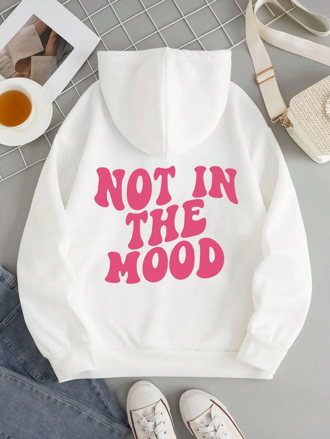 Not In The Mood Personality Letter Female Hoody Fashion S-XXL Autumn Sweatshirt High Quality Hooded Simple Casual Sportswear