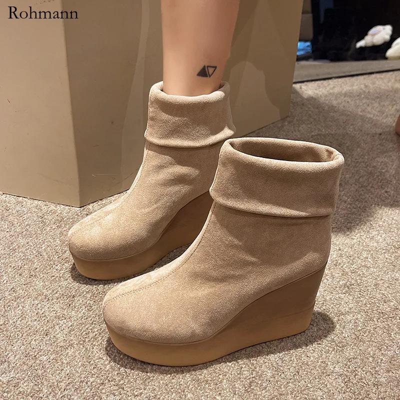 

2025 New Women's Couture Plus Size Wedge Winter Platform High Heel Stretch Comfort Women's Boots