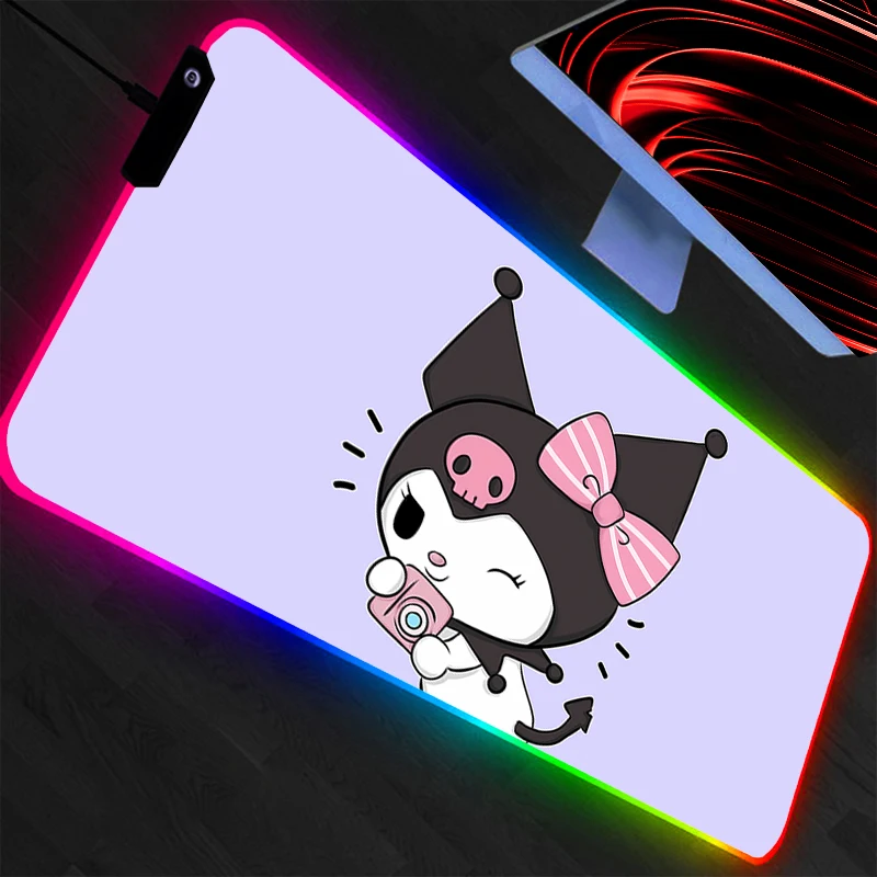 

Kuromi Mouse Pad RGB Rubber PC Computer Gaming Accessories Mousepad Desk Mat LED Backlight Gamer Carpet