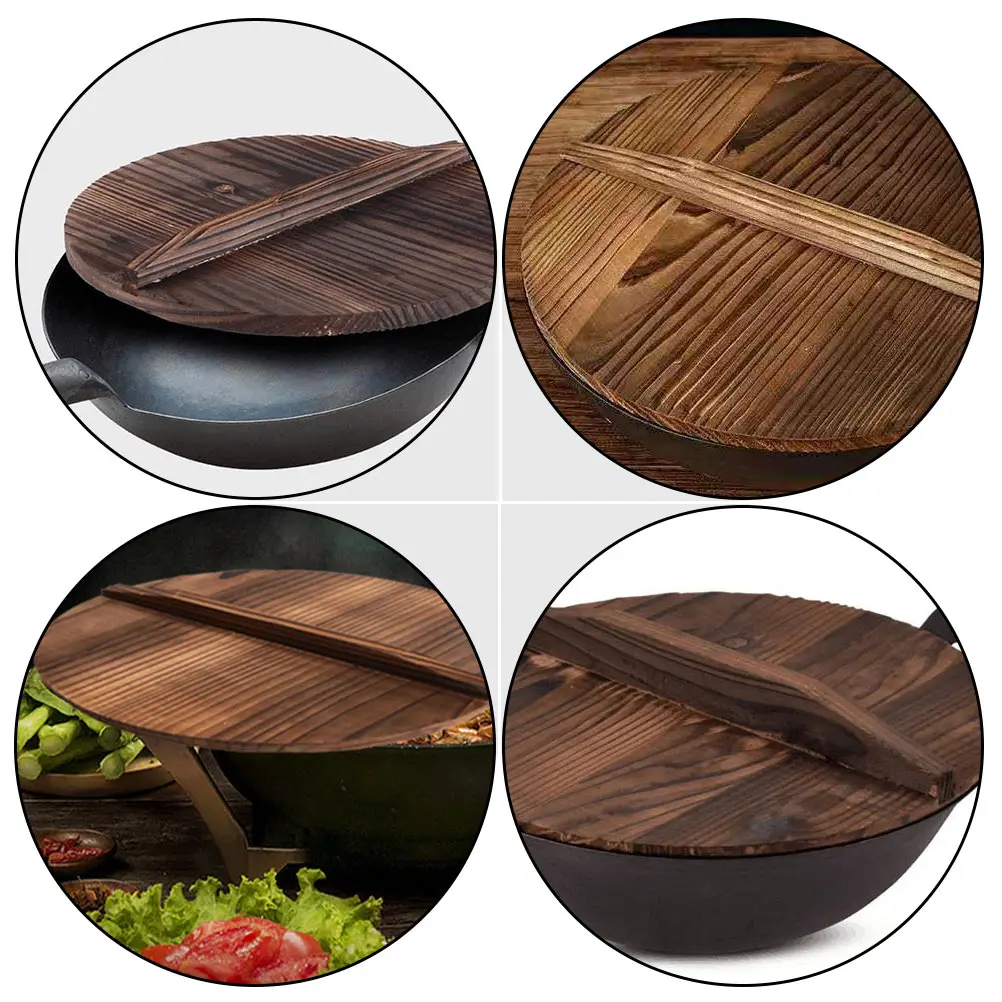 

1pc Anti-spill Lid Carbonized Fir Pot Cover Protective Wooden Frying Pan Kitchenware Tenon Design Safe Environmentally