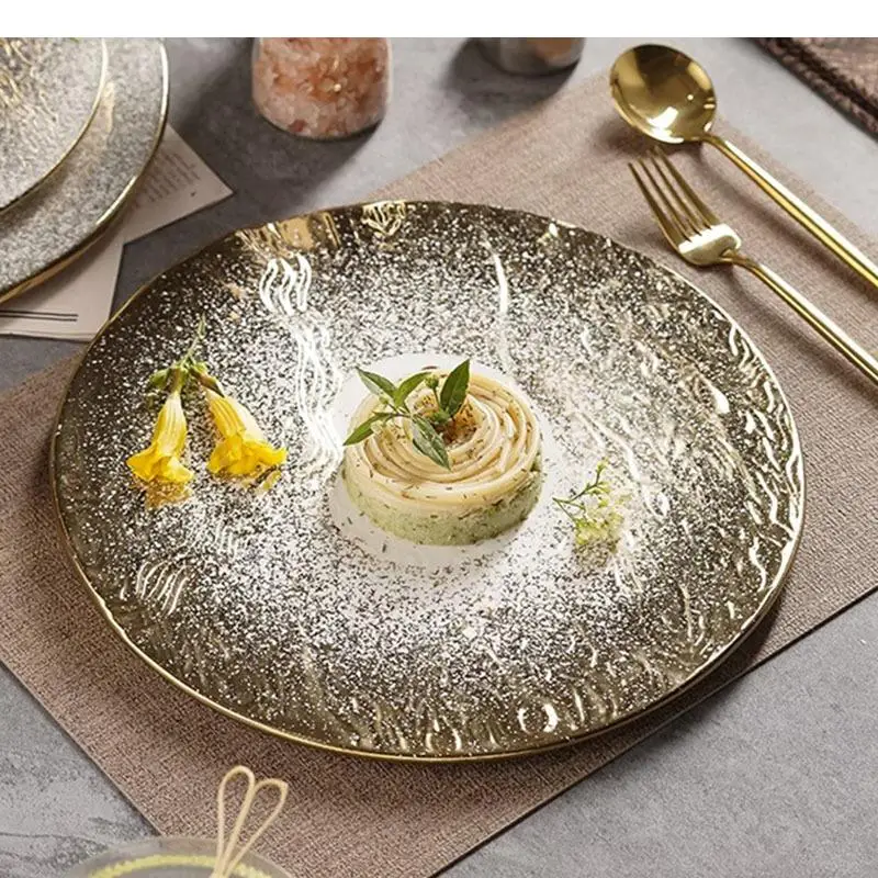 Relief Ceramic Dinner Plate Flat Steak Dessert Plates Pasta Snack Restaurant Specialty Tableware