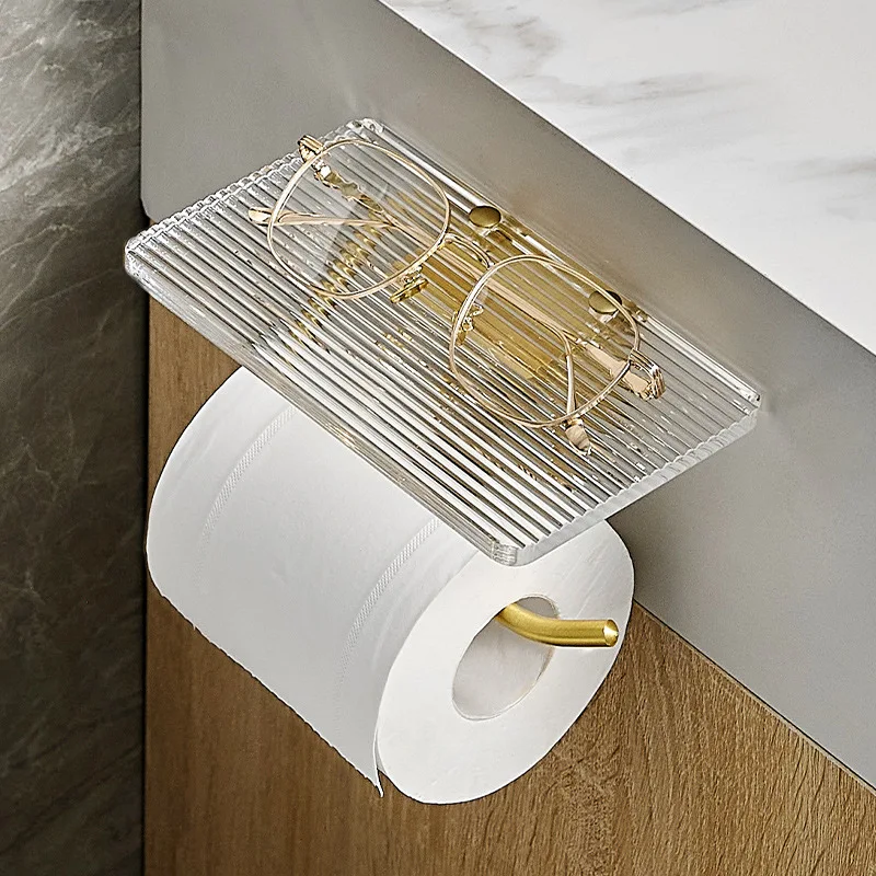 Aluminum Alloy Toilet Paper Holder Acrylic Tray Bathroom Accessories Kitchen Wall Hanging Punch-Free Toilet Paper Roll Holder