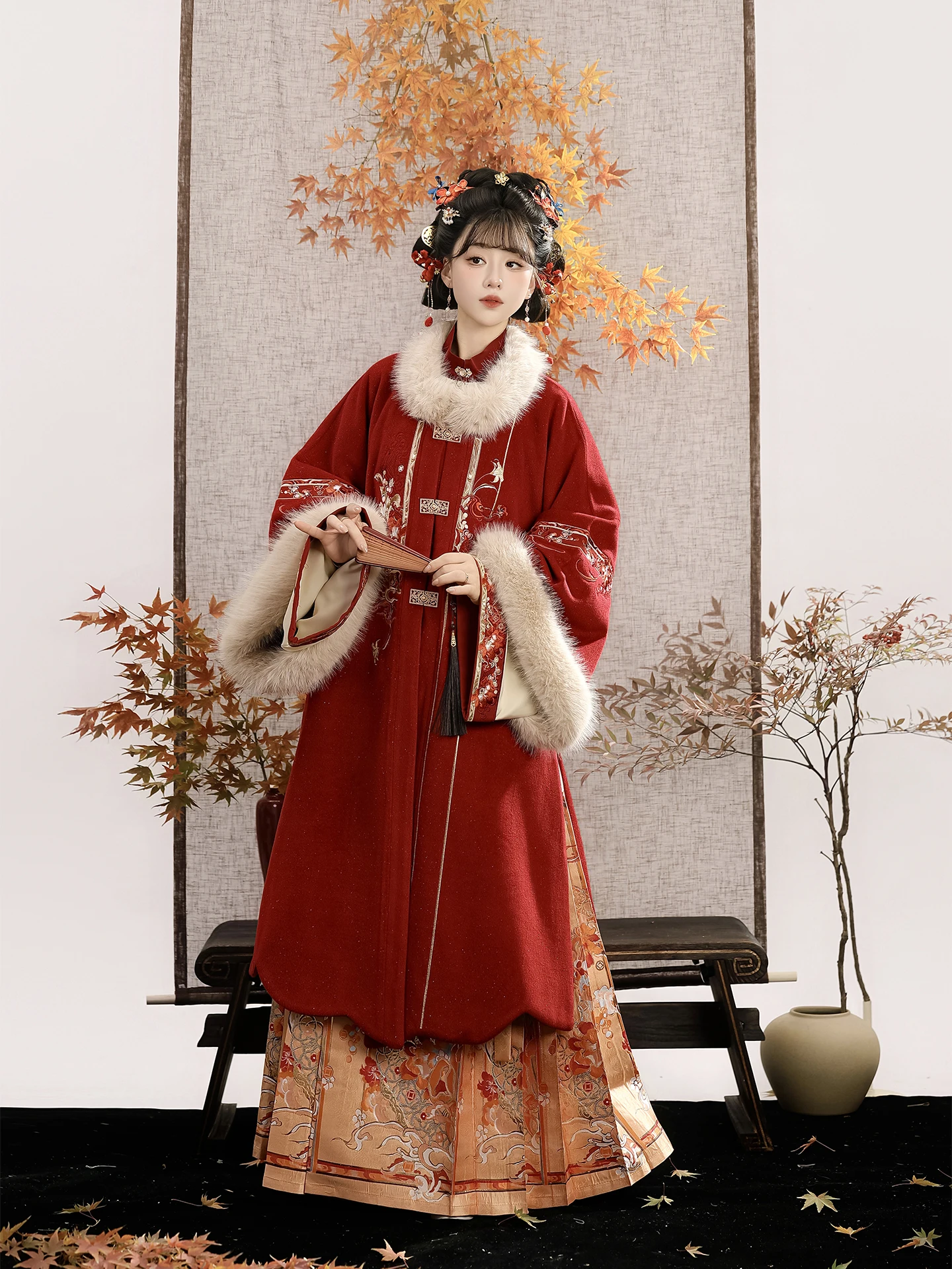 

Xiyuji Red Traditional Chinese Hanfu Wedding Dr New Year Celebration Autumn Winter Polyester Fiber 00% New Sle