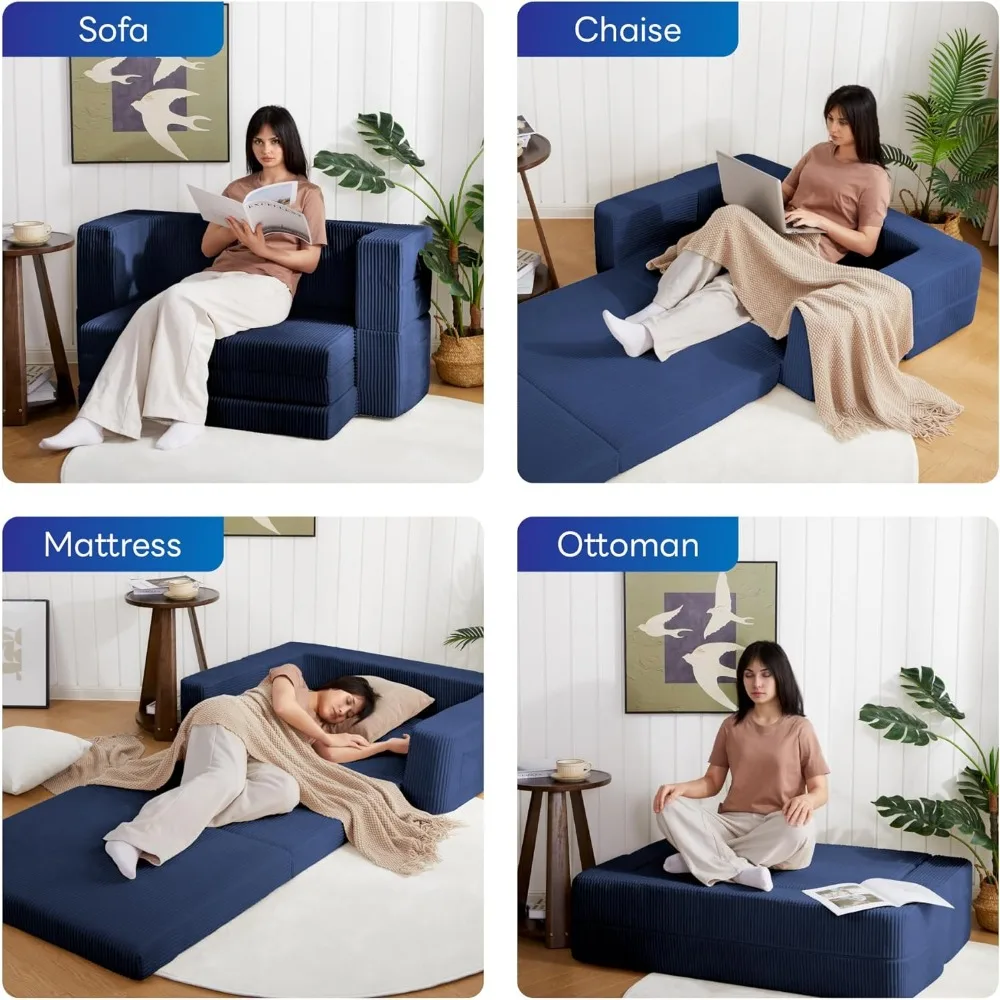 كرسي نوم 3 في 1 قابل للتحويل مع مسند للذراعين ودعم للظهر، وسرير أريكة قابل للطي، وأريكة فوتون أرضية، مرتبة قابلة للطي، وأريكة كسولة