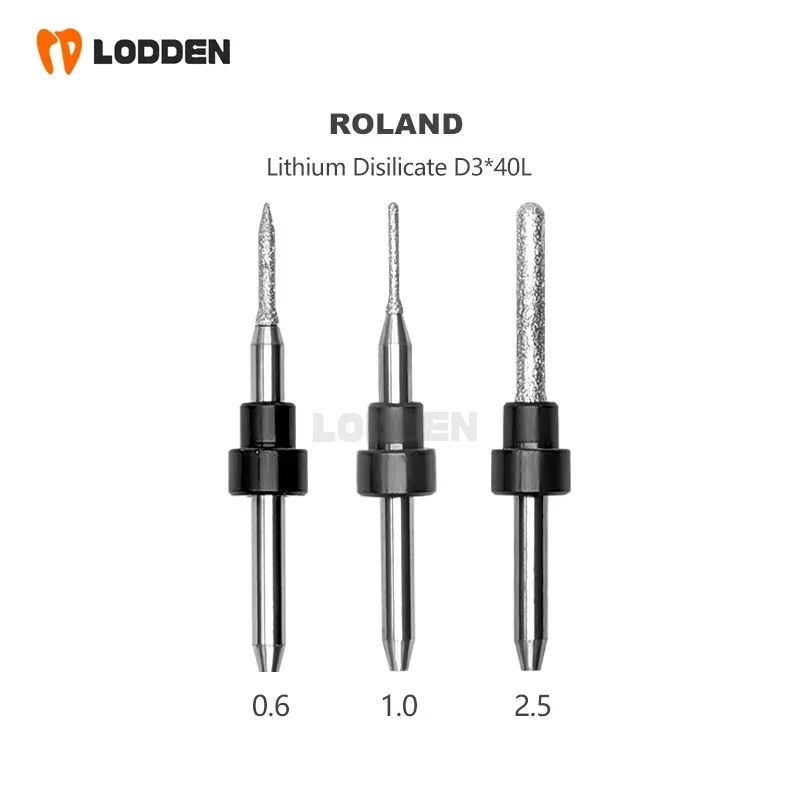 Roland Dental Emax Milling Burs For Dental Lithium Disilicate Grinding Carborundum coating 0.6/1.0/2.5mm Drill L40 Milling Burs